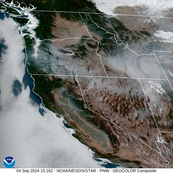 Wednesday morning’s satellite shows light smoke over Western Montana, with heavier smoke over the southern half of Idaho.